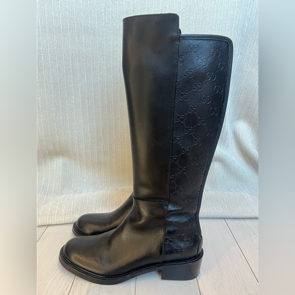 GUCCI GG BLACK LEATHER RIDING BOOTS - Picture 3 of 17